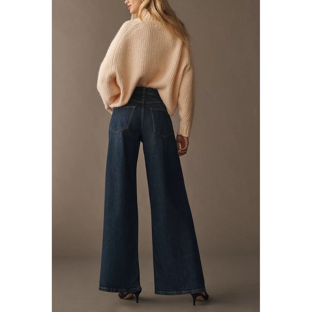Pilcro Anthropologie Pearl Bow Embellished Wide Leg Low Rise Jeans Dark Wash 29 - Picture 4 of 9